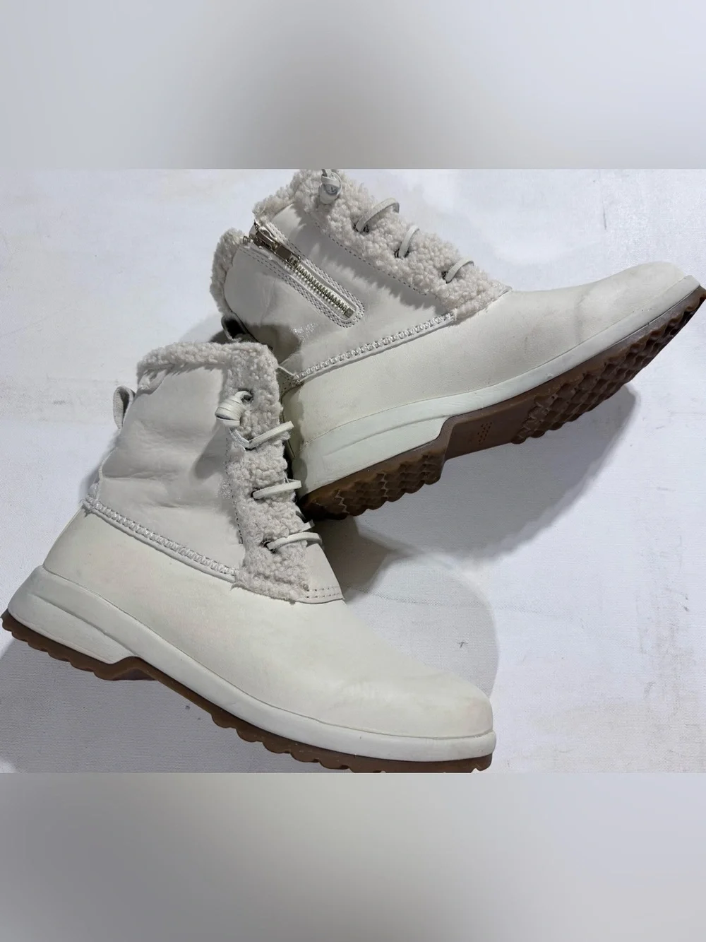 Sperry Women's Maritime Repel Cream Winter Lace-Up Ankle Boots Faux Fur Trim